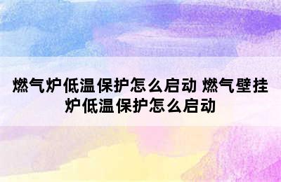 燃气炉低温保护怎么启动 燃气壁挂炉低温保护怎么启动